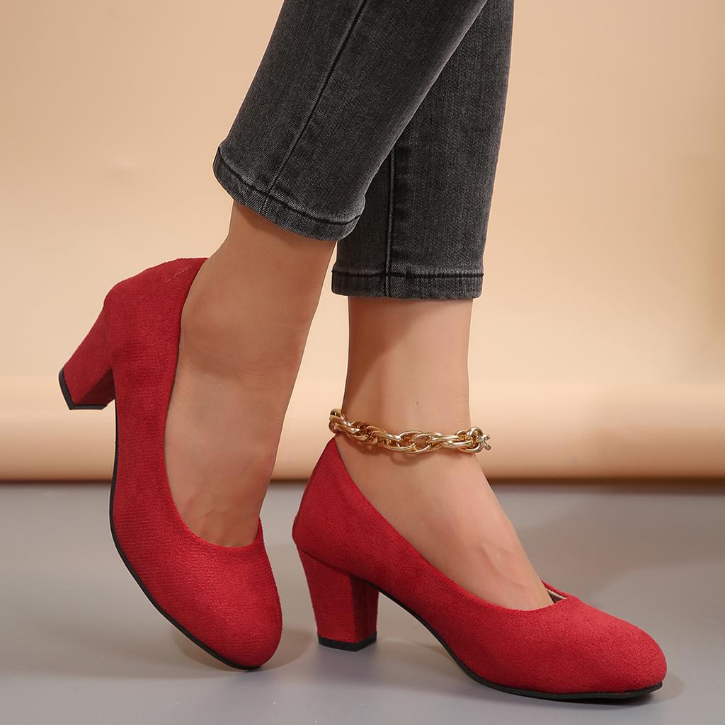 Leisure Classic Pumps Female Slip On Hoof Mid Heels Round Toe Shoes for Women Solid Animal Print Summer Shoes Plus Size