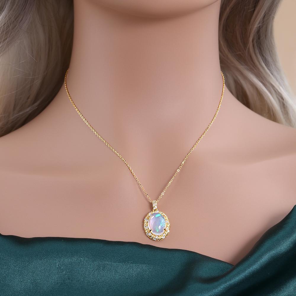 New 925 Sterling silver Necklace Loyalty stone Natural oval 10*14mm Ethiopia opal Pendant fine jewelry for women's Proposal gift