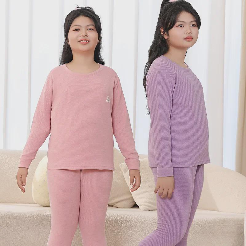 Plus Size Kids' Wool Silk Fall & Winter Underwear Set: Warm Shirts & Trousers for Teens