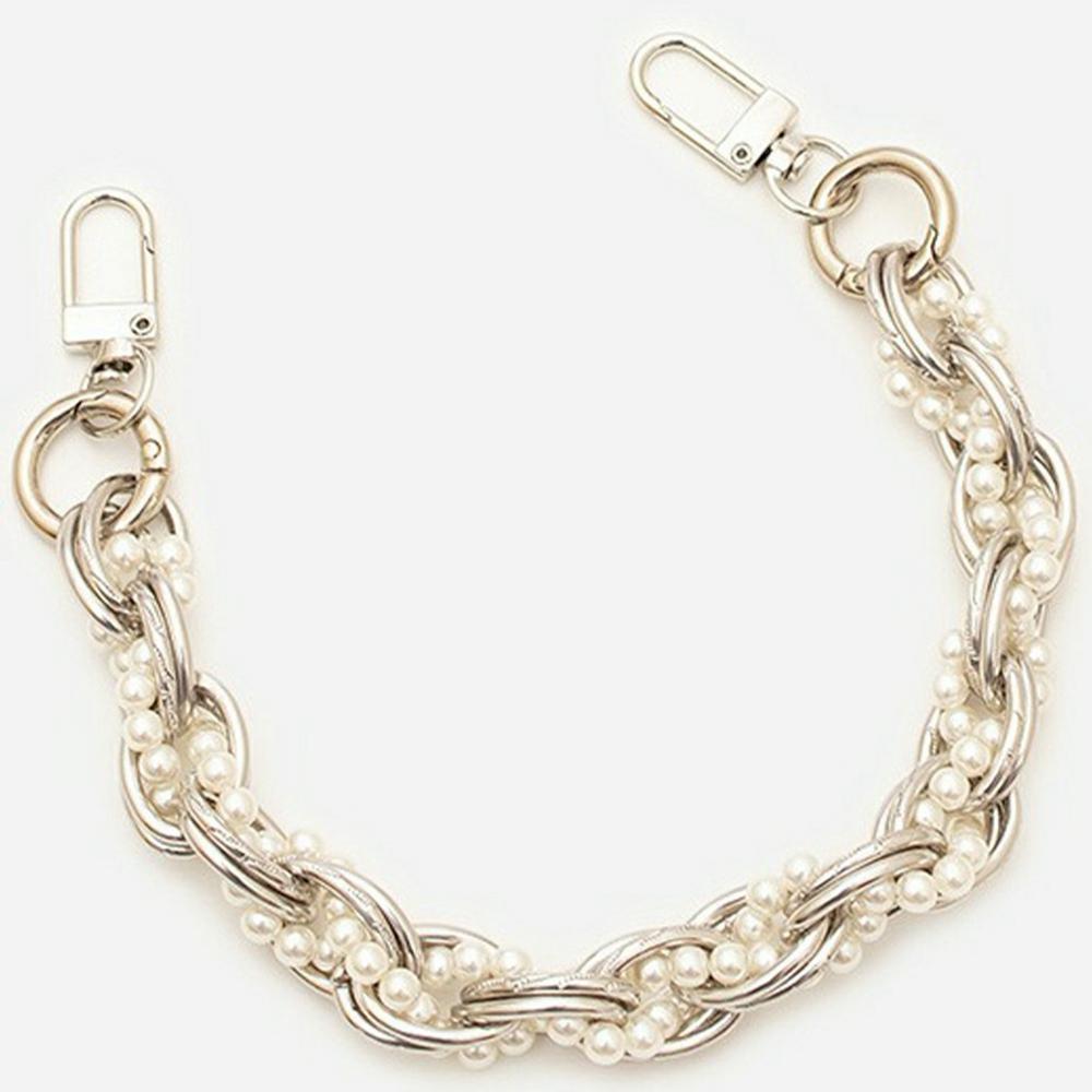 

31см Плетений Перловий Шарм для Телефону Ремінець Подвійні Пряжки Металевий Короткий Ремінець Silver