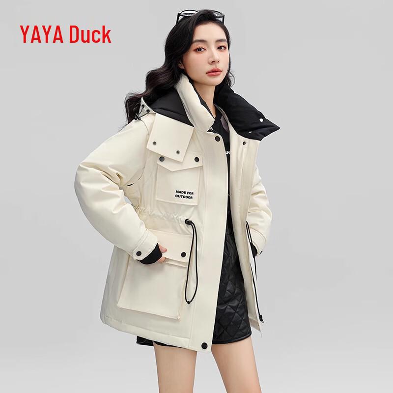 

YAYA Women s Hooded Short Waist-Cinching Down Jacket YE3B630422H M