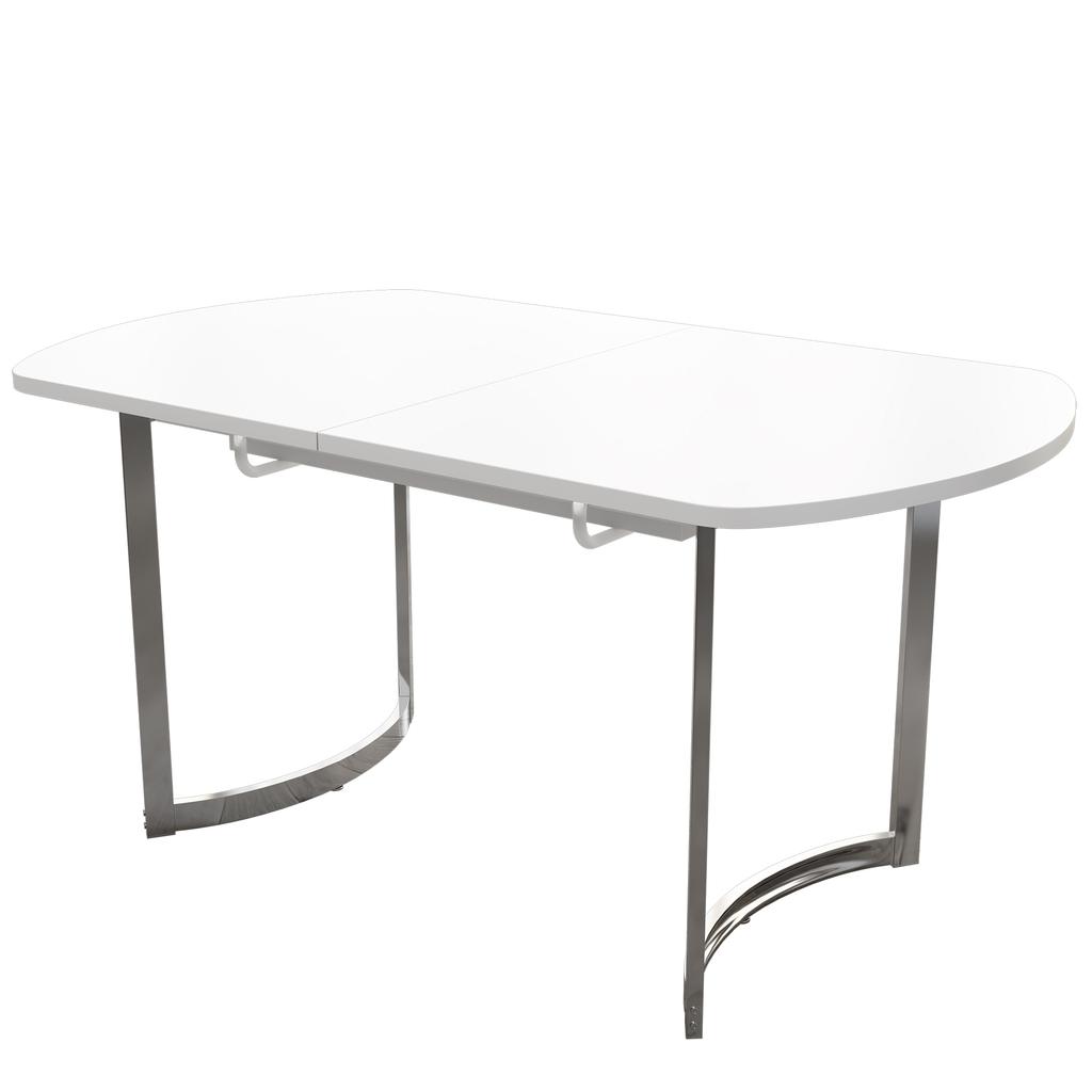 Extendable Dining Table 140/180 x 80 cm, Modern Style, High-Strength Alloy Bracket, Suitable for 4-6 People, White + Silver-Plated Table Legs
