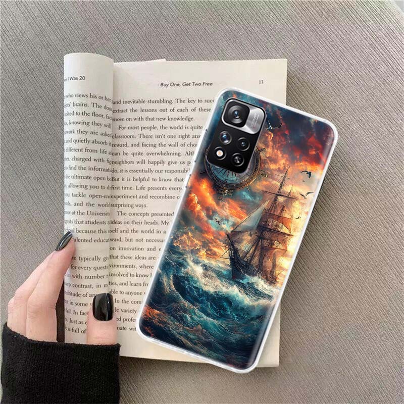 Kompass Karte Reise Handyhülle Für Redmi Note 13 12 Pro Plus 14 15 Pro 5G 11 11T 11E 11S 10 Pro 10S 9 9S Hülle Handy Klar TPU Kappe