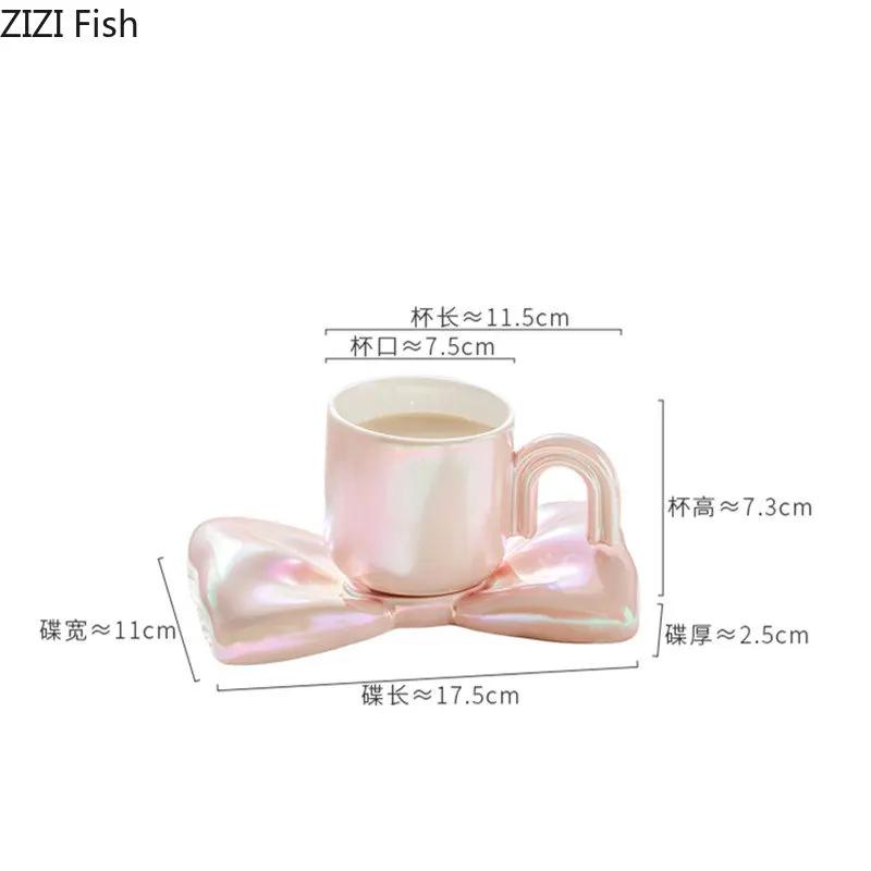 Bow Knot Coffee Cup Saucer Set Light Luxury Ceramic Mug Couple Afternoon Tea Coffee Cup Nordic Home Breakfast Milk Cup Gifts