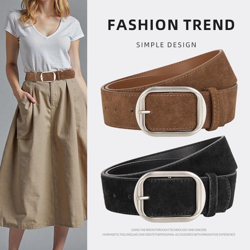 Writing A Notebook Women's European And American New Maillard Style Genuine Leather Belt Simple Frosted Sued Versatile Dress Decorative Belt For 105Cm