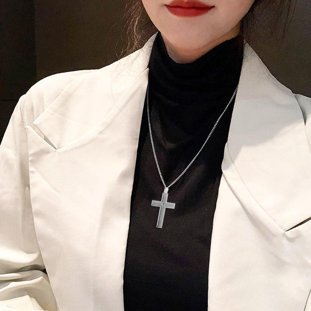 Christian Bible Cross Necklace Stainless Steel Big Pendant Men's Religious Prayer Jewelry Adjustable Chain Anti-Tarnish Durable