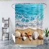 1/3/4pcs Beach-Themed Shower Curtain and Non-Slip Set - Ocean Wave Design with Seashells & Starfish, Polyester, Machine Washab