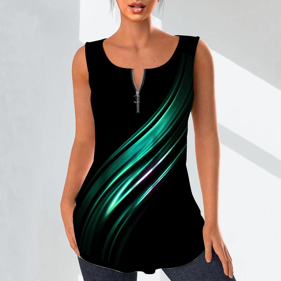 Women's Fashion V Neck Shirts Casual Tops T-shirt Ladies 3D Blue Veins Print Vest Plus Size Sleeveless Blouse Tank Tops