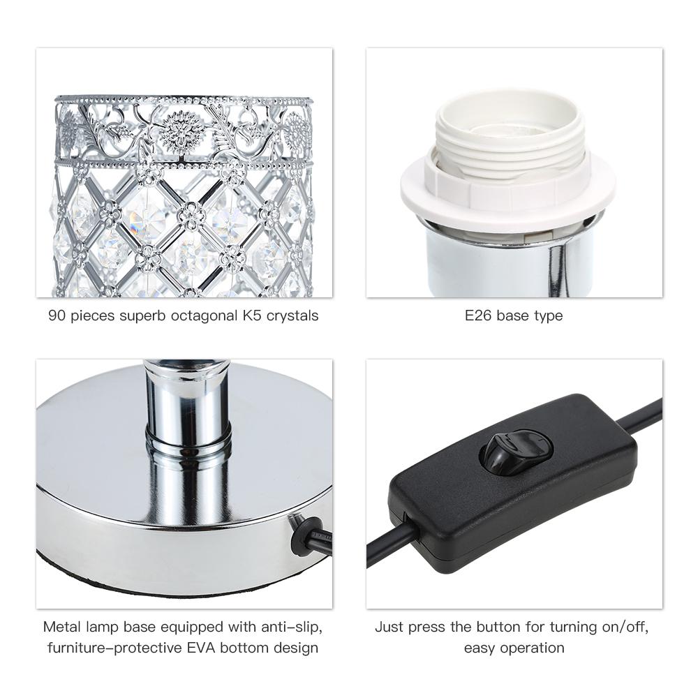 Tomshine Kristall Silber Nachttischlampe Schreibtischlampe UL-gelistet Dekorativ für Schlafzimmer Wohnzimmer Esszimmer Café Bücherregal