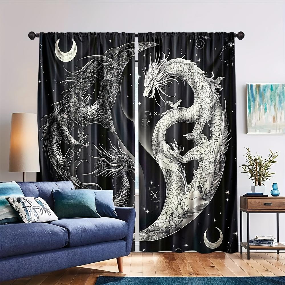 2pcs Sacred Black & White Dragon Curtains – Modern Elegant All-Season Design for Bedroom & Living Room