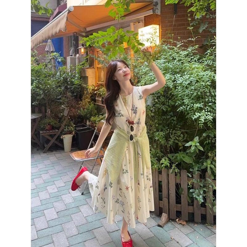 Gentle Suit Women's Small Sun Protection Knit Cardigan Tops Autumn Seaside Floral Skirt Dress Two-piece Set