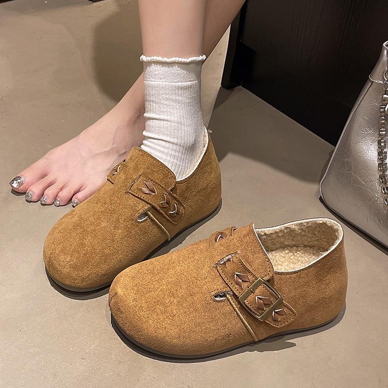 Single shoes women's velvet new autumn and winter all-inclusive one-pedal thick-soled small inner height-increasing cotton shoes