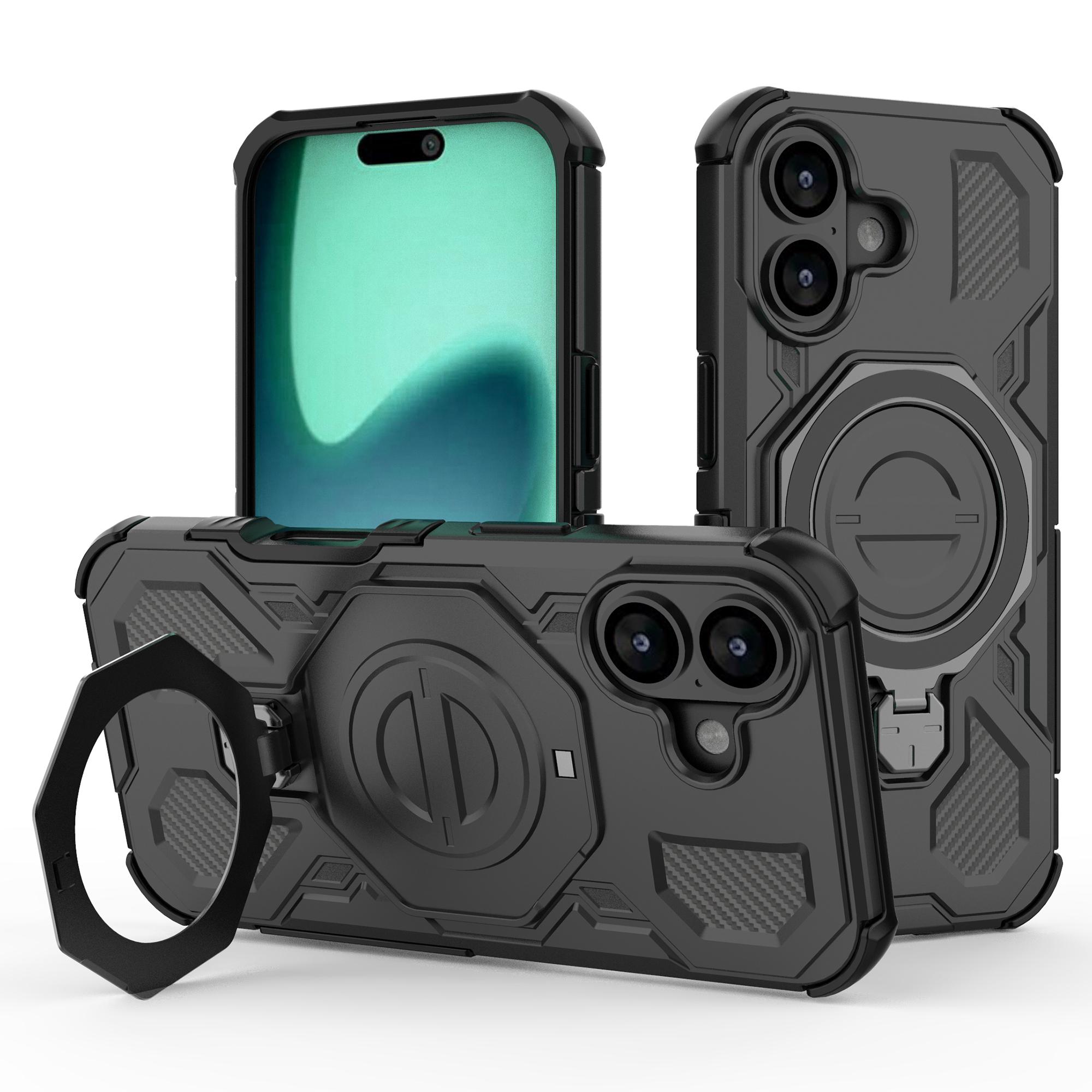 

Для iPhone 17 Магнитный чехол Вращающаяся металлическая подставка Противоударная задняя крышка телефона из ПК+ТПУ Black