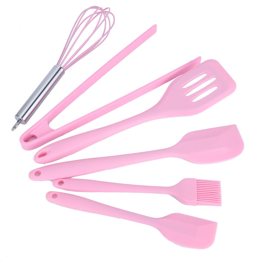 6Pcs/Set Silicone Cooking Utensil Scraper Eggs Beater Spatula Oil Brush Food Clip Kitchen Tool