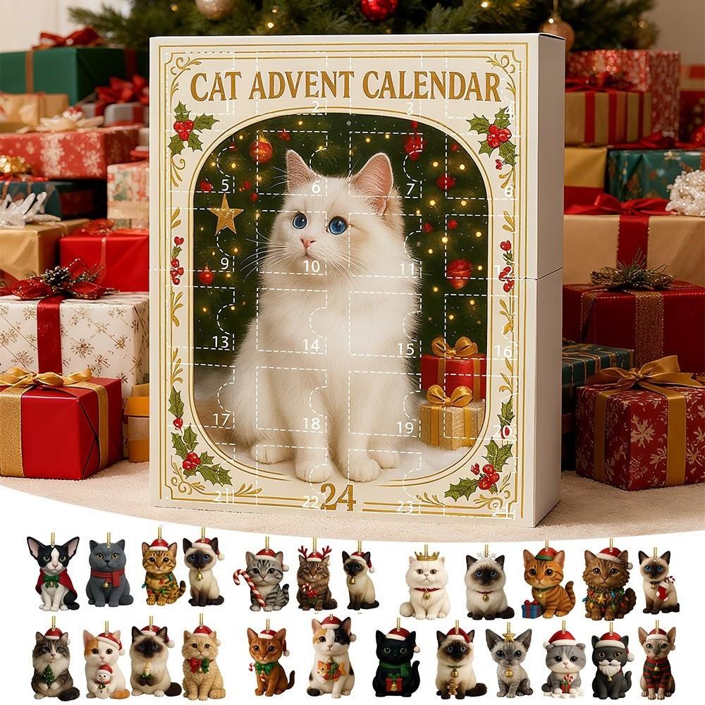 Cute Kitten Advent Calendar 24 Days 2D Acrylic Christmas Countdown Calendar Cat Lovers Gift Christmas Decoration