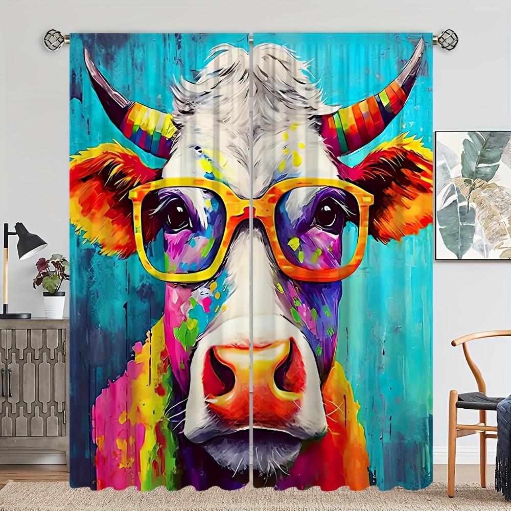 3D Vintage Field Style Curtains, Animal, Cattle, Sheep, Plant, Floral Curtains, Living Room, Bedroom, Balcony, Kitchen Decor