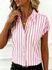 Striped Blouse For Women With Polyester Fabric Short Sleeve Office Style For Spring 2026