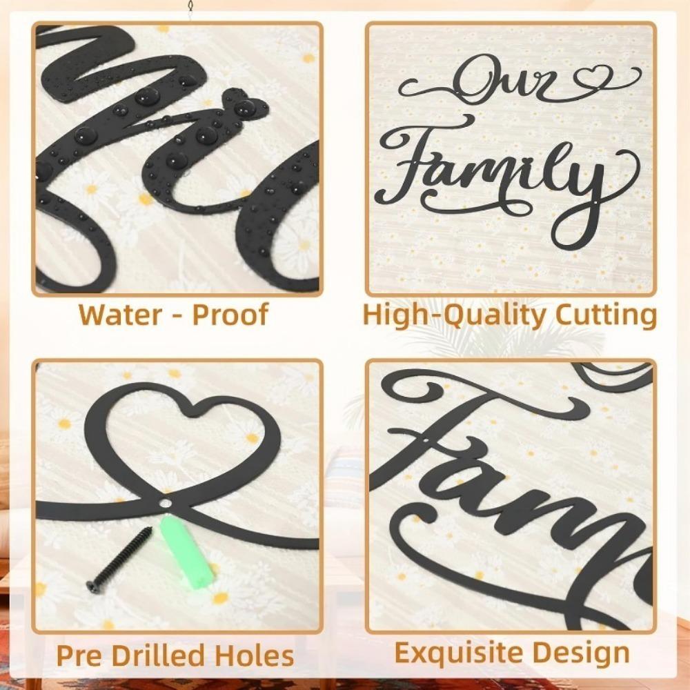 Black Metal Family Sign Wall Art Rustic Home Decor for Living Room Bedroom Hanging