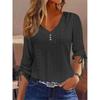 Women's Solid V-Neck Jacquard Button-Down Long Sleeve T-Shirt