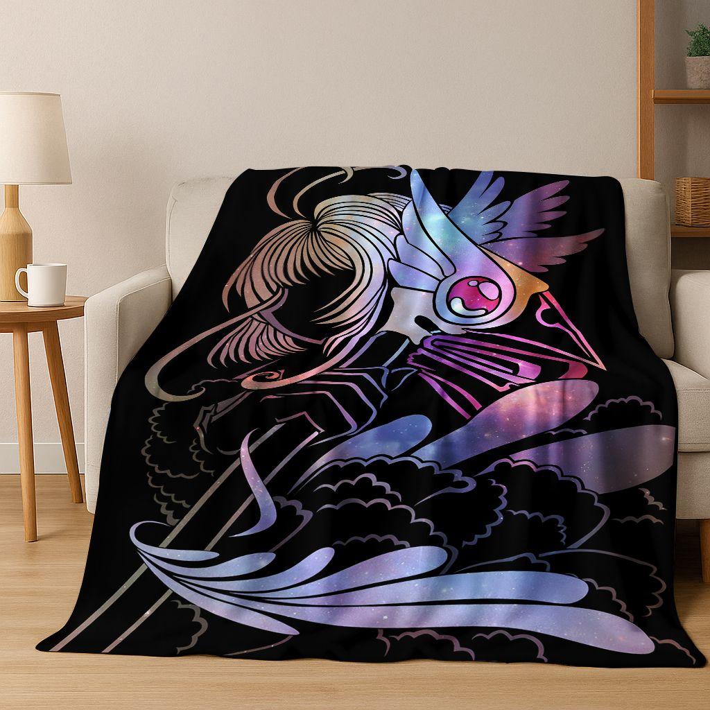 Cute Cartoon Card Captor Sakura Magic Girl Anime Art Flannel Blanket,Cozy Soft Throw Blanket for Home Bedroom Bed Sofa Cover Kid