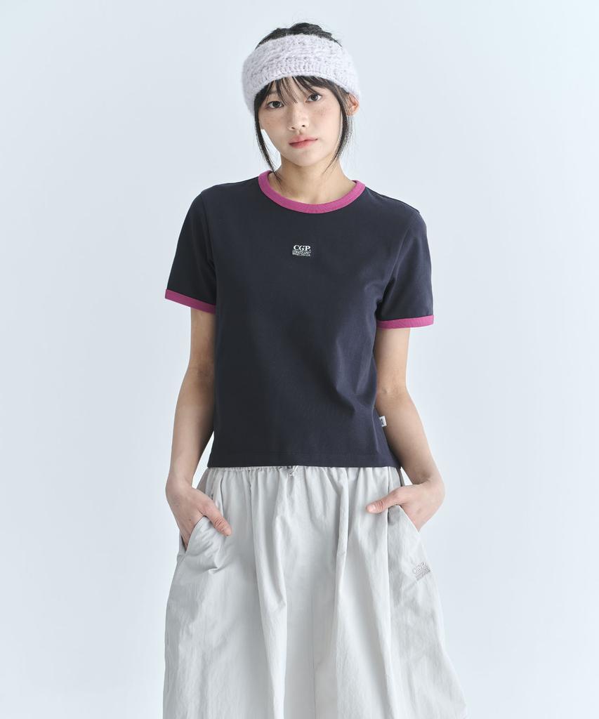 CGP (Women) Small Square Embroidered Logo Ringer Short Sleeve T-Shirt - Dark Navy