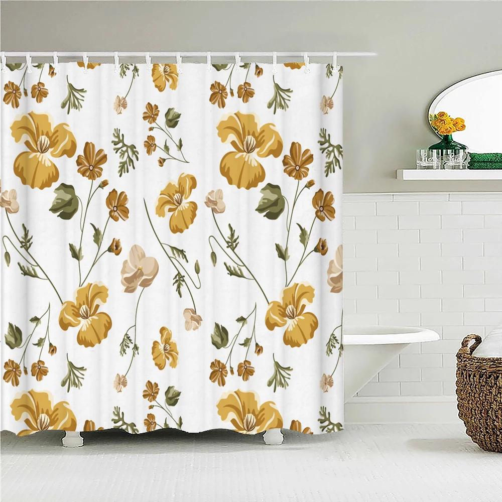 3D Shower Curtain Nordic Style Flowers Plant Leaves Printed  Waterproof Polyester Fabric Bath Curtains For Bathroom With Hooks