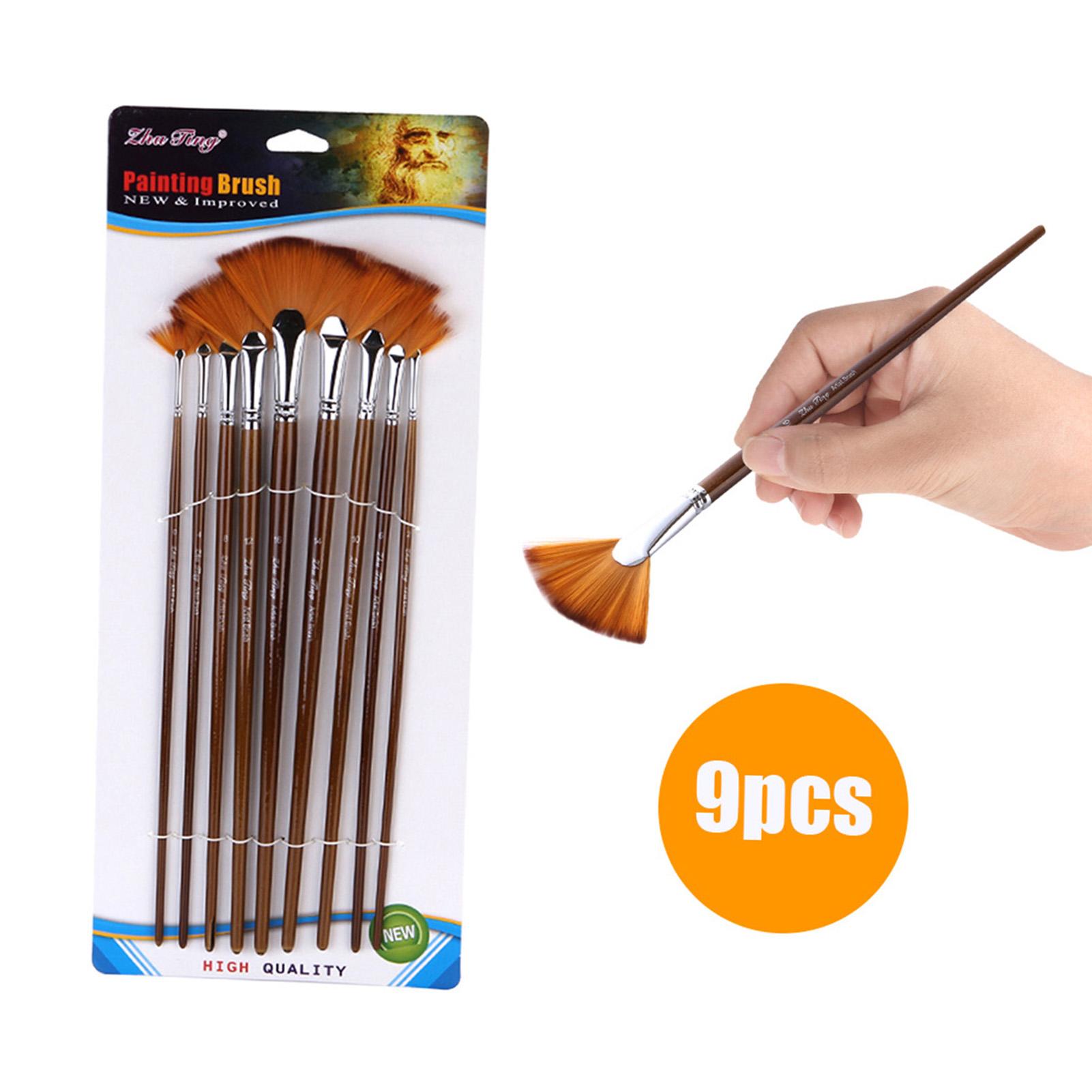 

9 PCS Fan Paint Brush Set Soft Nylon Hair Paintbrush for Watercolor Oil Acrylic Gouache Painting Art Drawing Brushes
