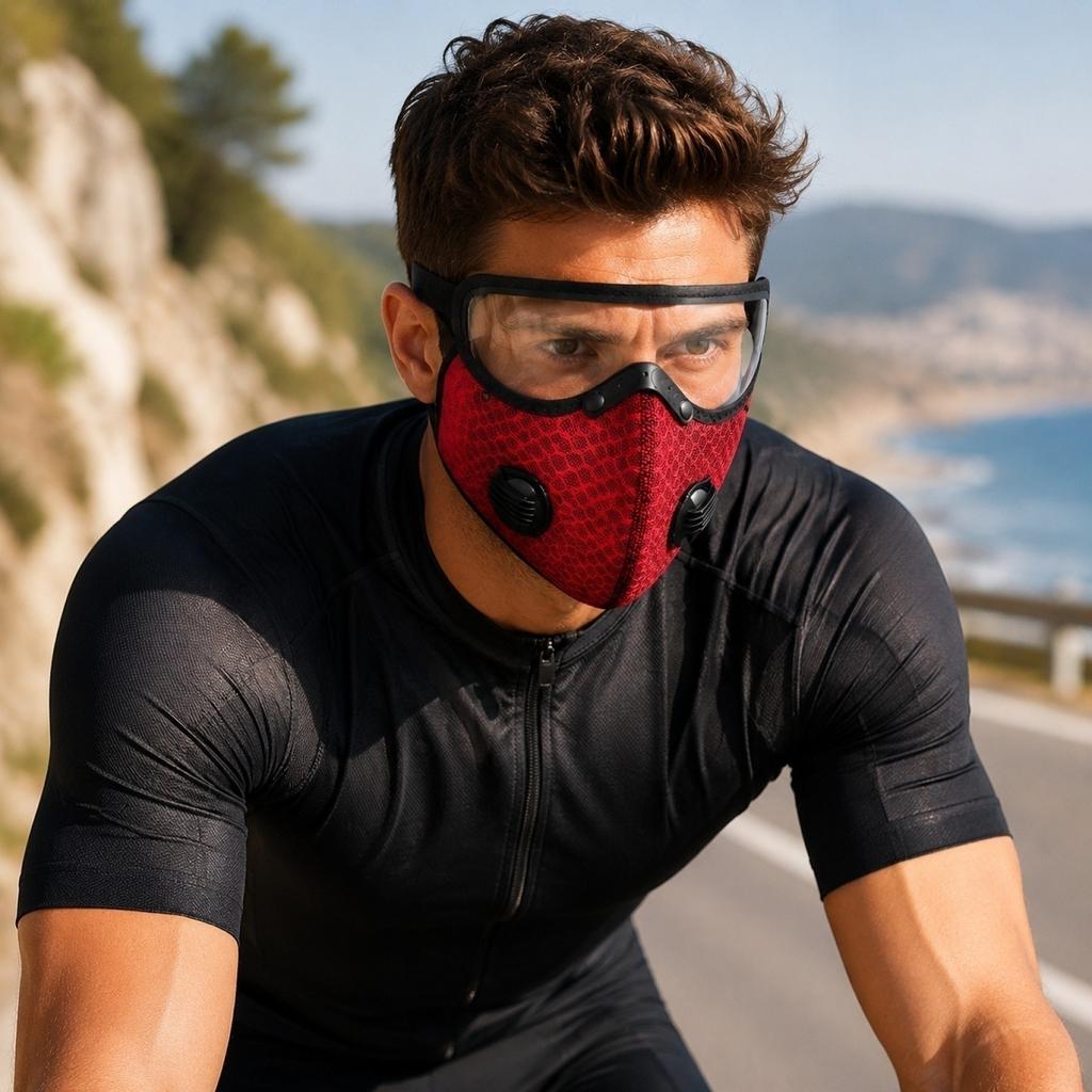 Cycling Face Mask with Clear Shield and Replaceable Filters Adjustable Breathable Protective Cover for Outdoor Sports and Dust Prevention