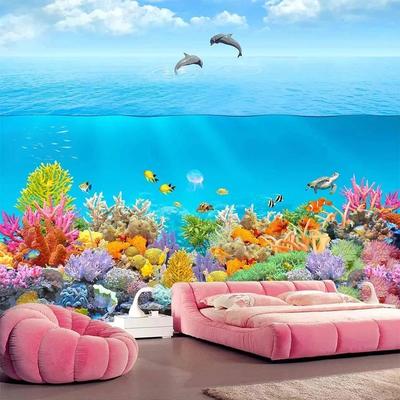 3d Underwater World Photo Wallpaper Dolphin Coral Mural Kids Bedroom Bathroom 3d Wall Mural Home Decor
