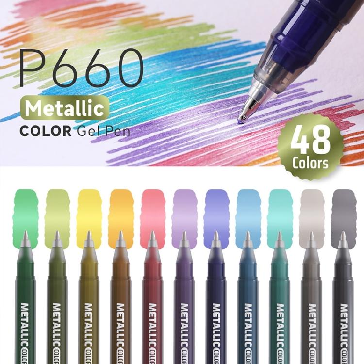 48 Color Metallic Gel Pen Multicolor Acrylic Gel Pen For Artist Student Journaling Sketching And Creative Art Project
