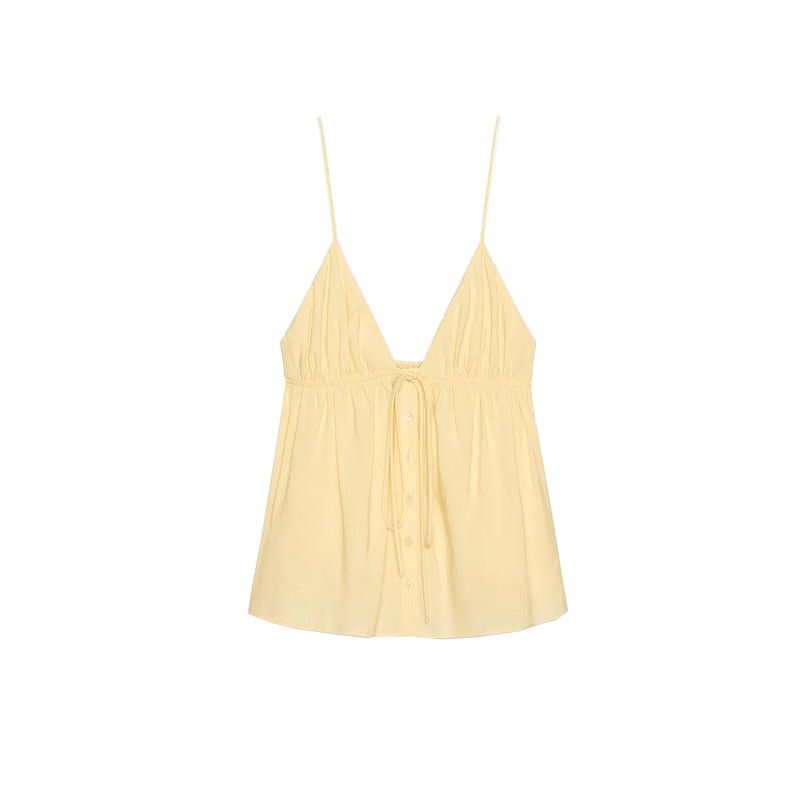Summer New Product Women's Clothes Minimalist Breasted Decoration V Neck Sleeveless Bows Drape Strap Tops 3744117