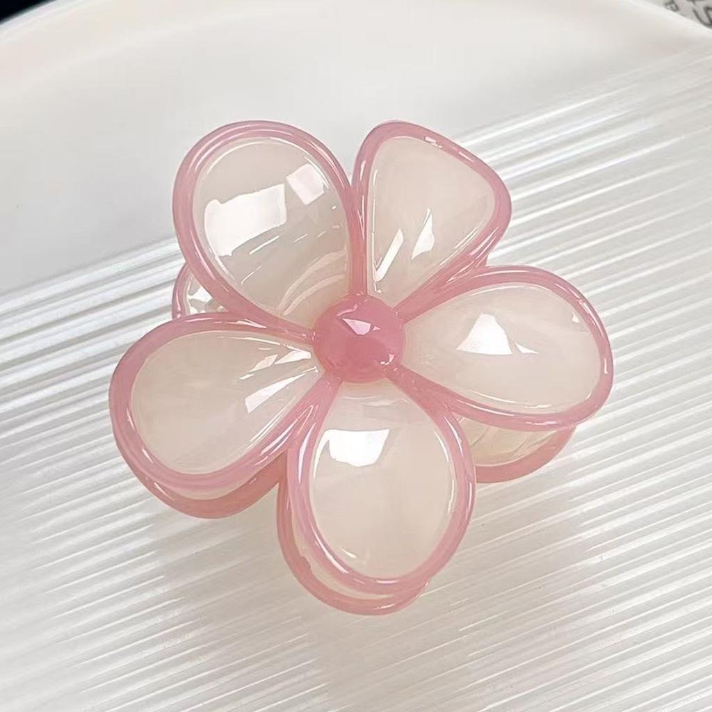 Summer Jelly Color New Frangipani Grab Clip, Pearlescent Sweet Medium Spliced Flower Hairpin On the Back of the Head Shark Clip