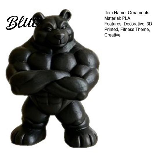 Detailed Muscle Figure 3D Printed Bear Statue, Matte Black Fitness Ornament for Office Figurine Bookshelf Gym Decor, Compact Inspirational Gift