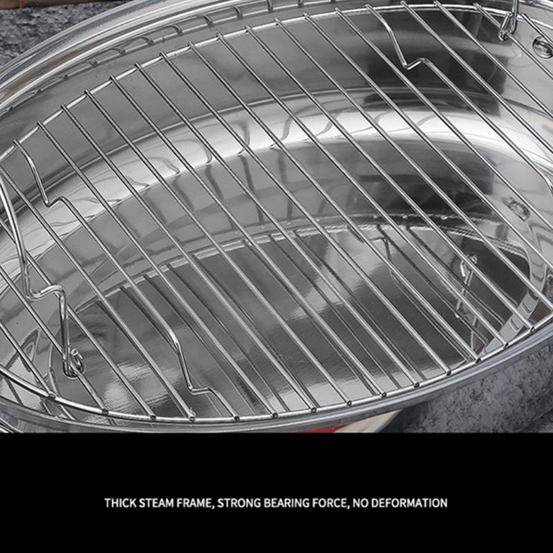 Stainless Steel Steaming Pot with Lid for Fish Vegetables Eggs Multipurpose Double Handle Roasting Pan Kitchen Cookware
