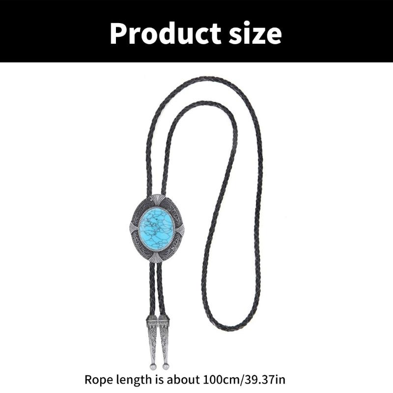 Turquoise Bolo Tie for Adult Unisex Vintage PU Leather Necktie Rope Necklace Jewelry Rodeos Tie Formal Event Shirt Tie