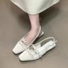 Fashion French Style Satin Surface Block Heel Sandals Butterfly Knot Pointed Toe Single Shoes Spring Summer Fairy Tale Feeling Slippers