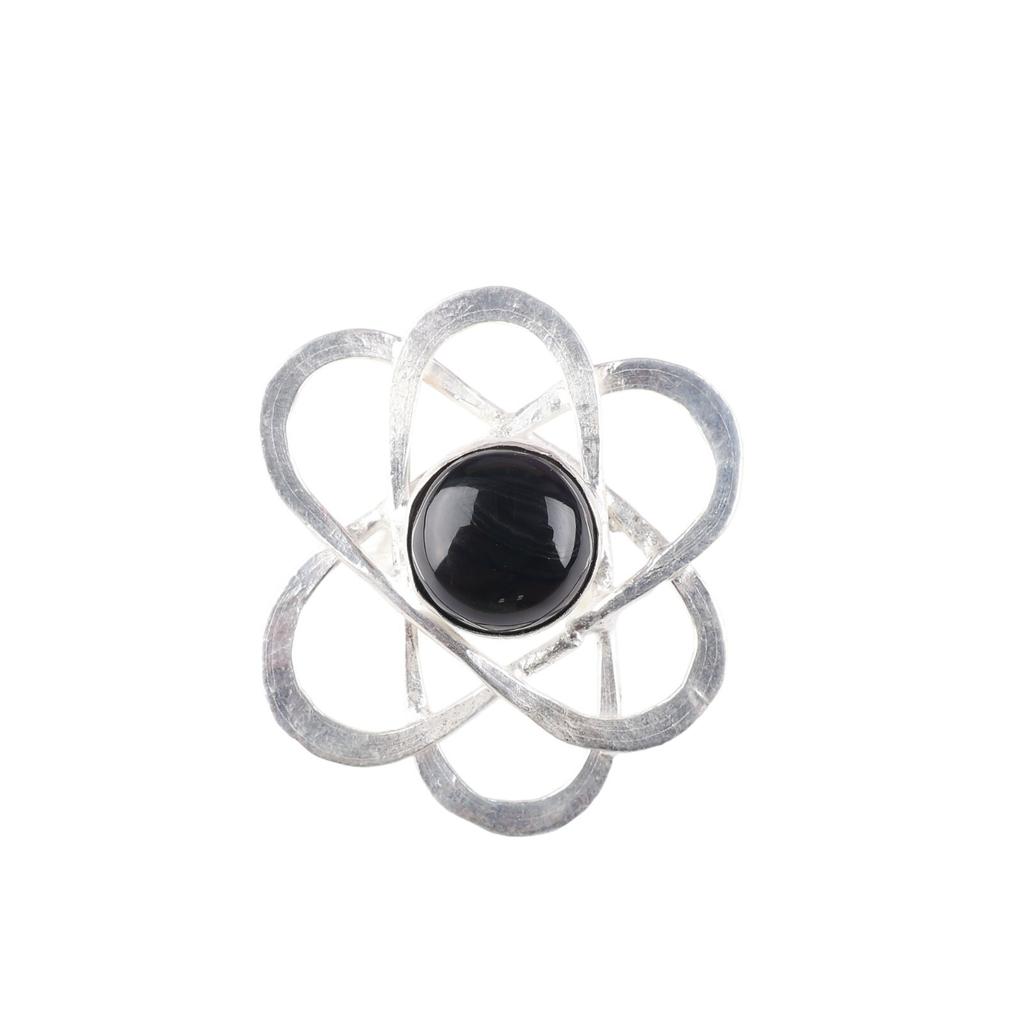 Gioielli in Argento Sterling 925 con Pietra Cabochon di Onice Nero Naturale Anello da Donna Fatto a Mano RR-21-28