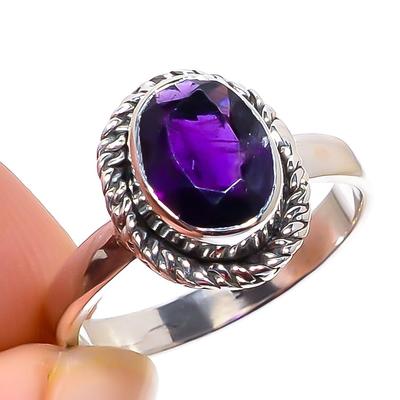 Natural African Amethyst Gemstone Handmade 925 Solid Silver Gift Ring S.7 E8P90