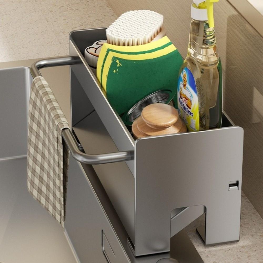 Space-Saving Sink Organizer with Drain Tray Kitchen Countertop Storage Holder  Kitchen Use