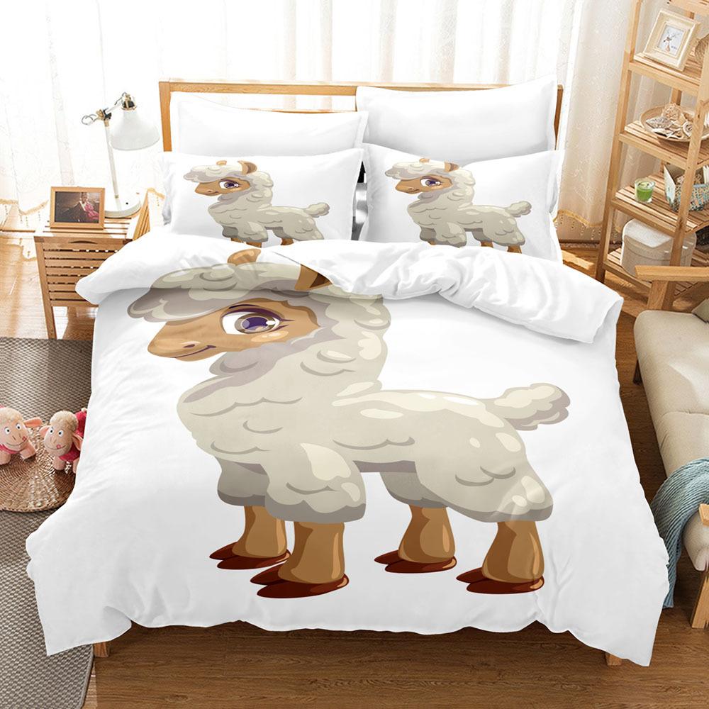 Sada povlaků na přikrývky se zvířaty Kreslený vzor s motivem bílé ovce Kawaii King Queen Twin Plná velikost pro děti Teens Polyester Sada povlečení