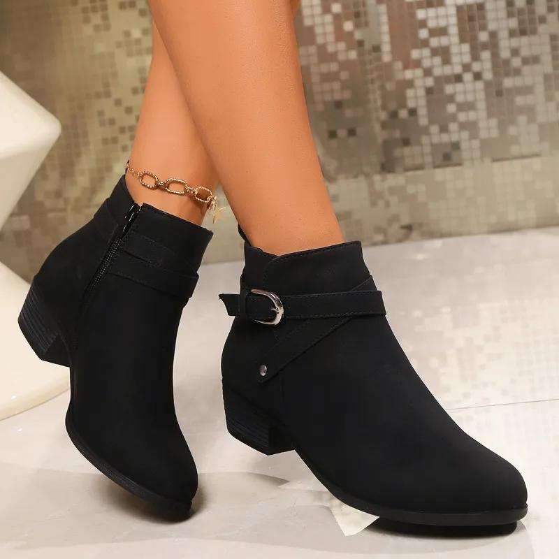 Fashion 2024 New Roman Women's Retro Short Boots Women's Autumn and Winter New Medium Heel Thick Heel Round Toe Women's Boots Zapatos