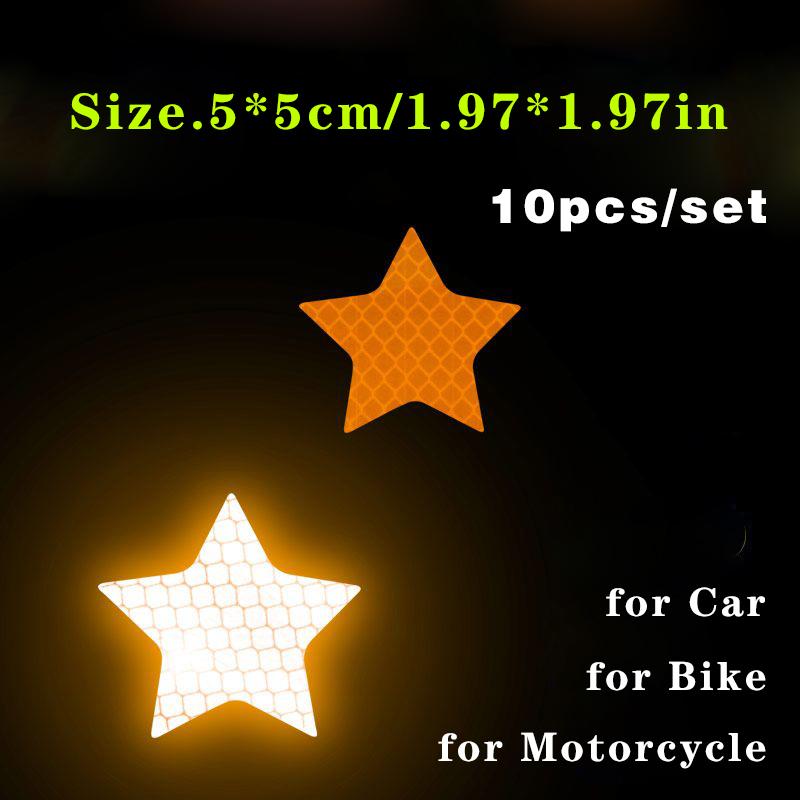 10 Stück/Set Auto Stoßstange Reflektierende Sicherheitsstreifen Aufkleber Auto Stern Reflektierender Aufkleber Reflektierendes Warn-Sicherheitsband
