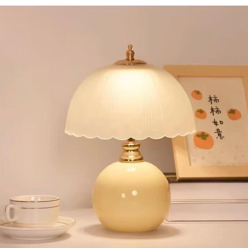 Nufeng Cream Yellow Ceramic Table Lamps with 3-Color Dimming (Pair)