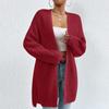 2025 Autumn/Winter Loose V-Neck Mid-Length Knit Cardigan - Solid Color