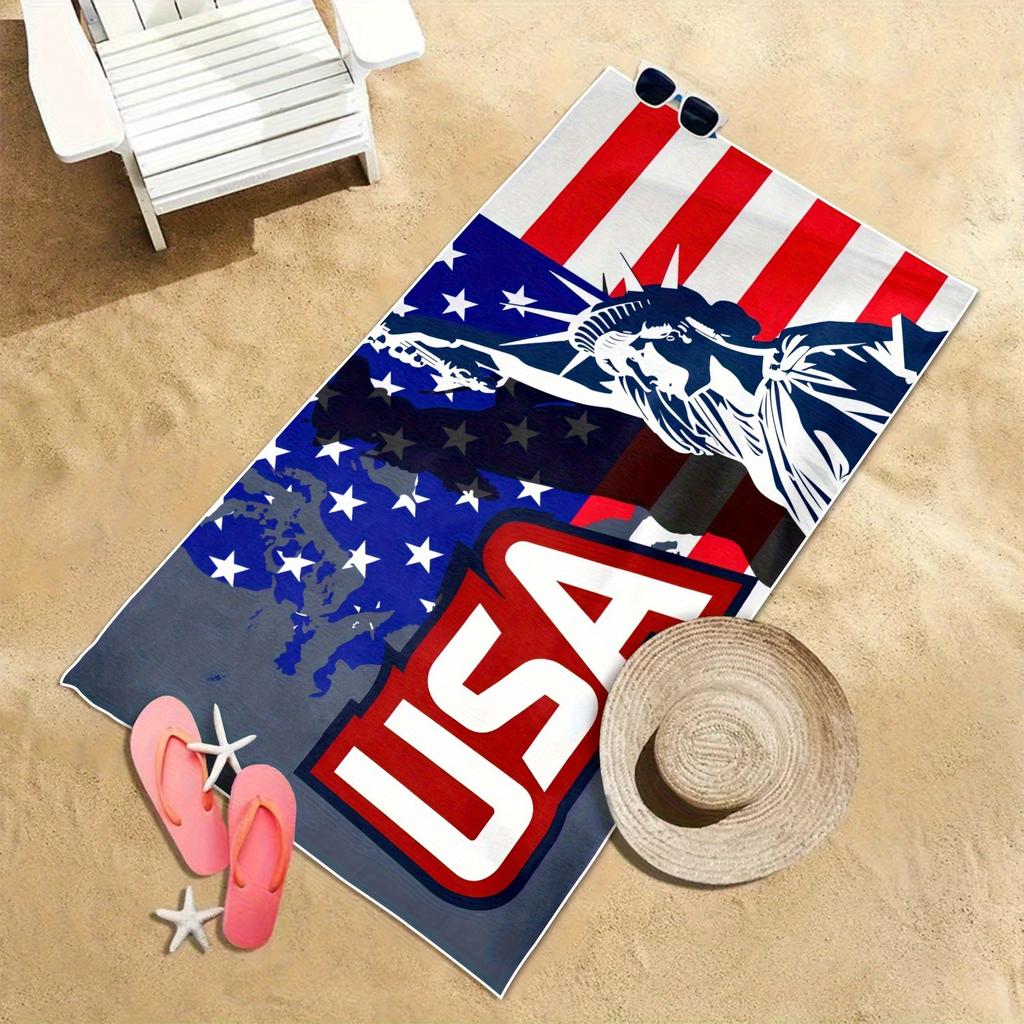USA Statue Of Liberty Beach Towel Single Sided 2D Print Soft Microfiber Beach Towel Pool Beach Vacation Accessory Patriotic Gift
