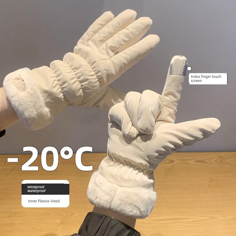 

Northeast Harbin Changbai Mountain Snow Village Travel Wear Gloves Female Warm and Cute Touch Screen Cold Protection Fleece Thickened Winter Beige