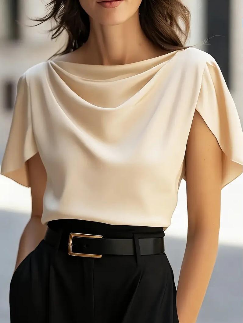 Women s Turtleneck Asymmetrical Sleeve Off Shoulder Top Multi Color Casual Blouse S
