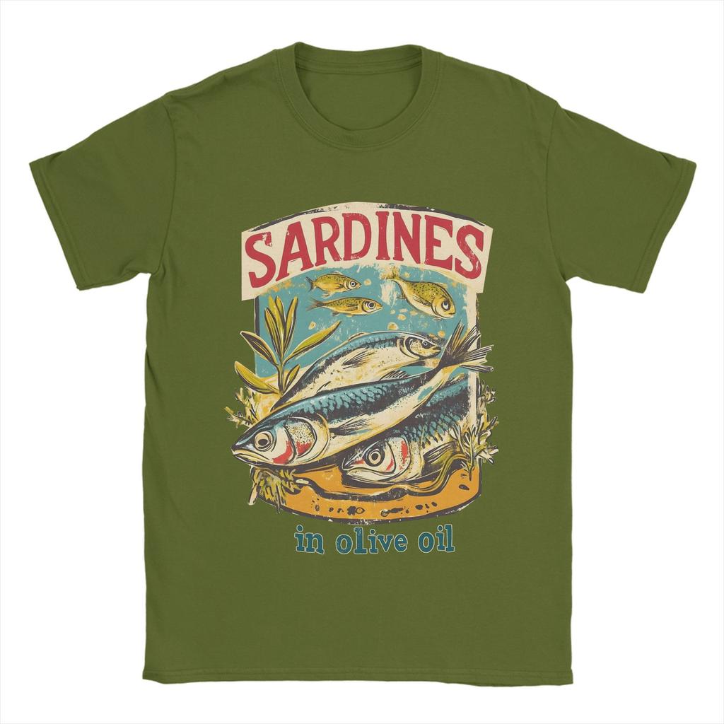 Sardines In Olive Oil  T Shirt Summer   A Vintage Poster  Cotton T-Shirts For Men Fashion Casual Tshirt Sleeve Street Style Tees