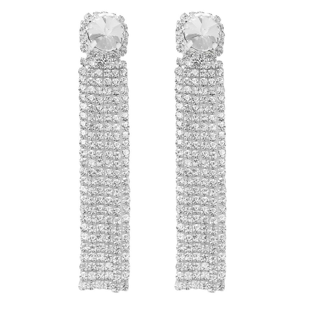High-end sparkling rhinestones Long fringed earrings, slightly zircon earrings, copper earrings