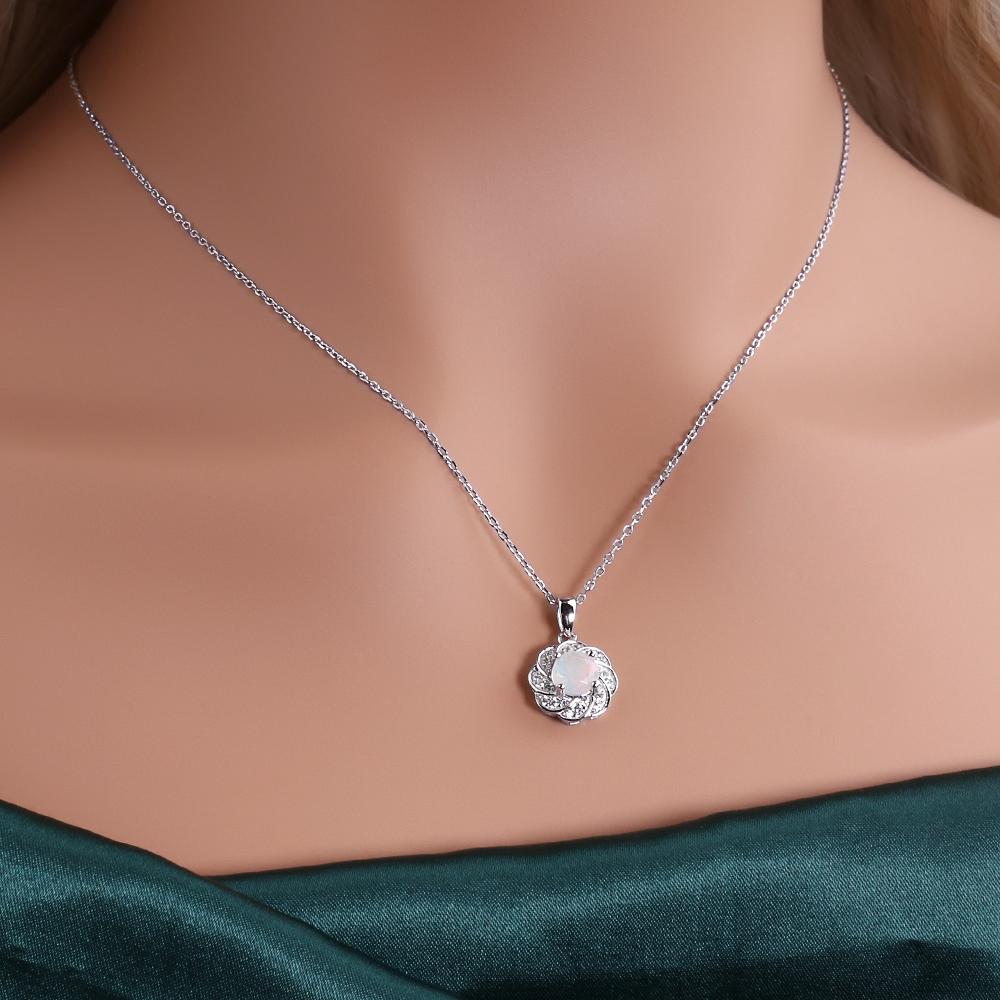 Elegant Flower Shape Clasp Ring Earrings Pendant Necklace Set Natural Opal S925 Silver Fine Jewelry for Women's Banquet Gifts